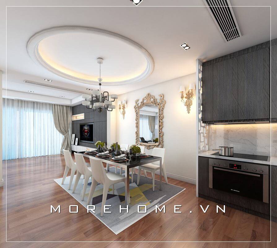 Thiết kế nội thất phòng ăn chung cư phong cách hiện đại, nhẹ nhàng với cách tráng trí ấn tượng Thiết kế chung cư