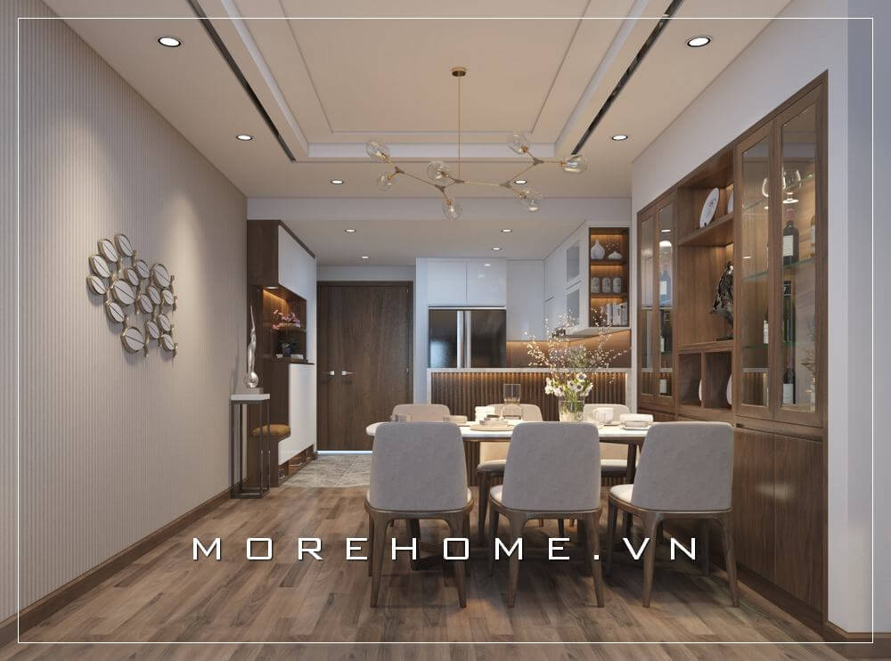Thiết kế nội thất phòng ăn chung cư hiện đại, sắp xếp đồ đạc tiện nghi, gọn gàng mang đến không gian tiện lợi cho cả gia đình Thiết kế chung cư