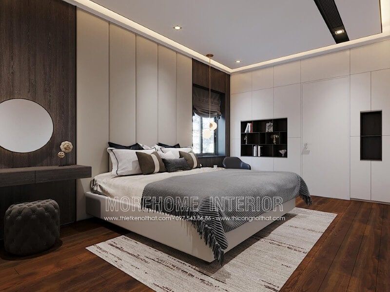 Nội thất phòng ngủ màu trắng hiện đại và đầy sang trọng.