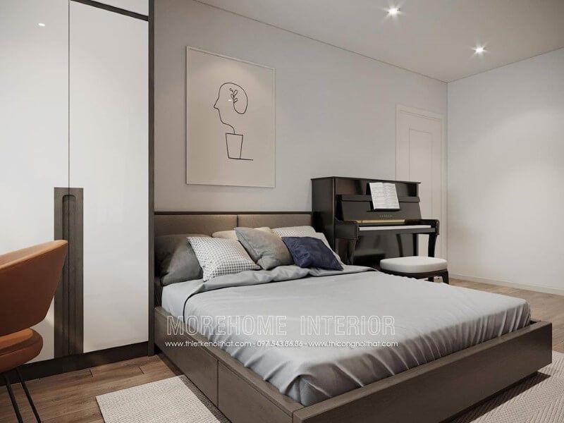 Giường ngủ hiện đại gỗ công nghiệp có hộc kéo và đồ ngăn nắp để làm cho nó trở nên thuận tiện hơn.
